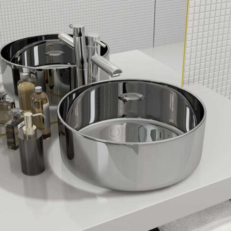 Vasque à poser Lavabo à poser pour salle de bain - 40 x 15 cm Céramique Argenté BV714754 - BonneVie (1/5)