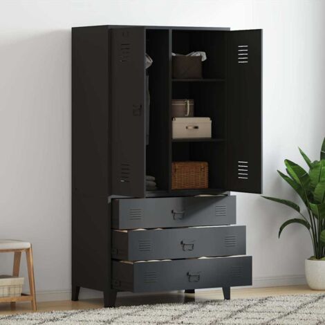 Garde-robe Meuble de Rangement - Style Contemporain industrielle Noir 90x50x180 cm Métal BV526418 - BonneVie (1/5)
