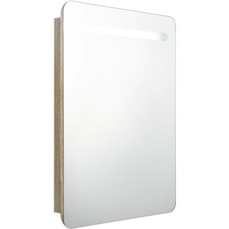 Armoire murale de salle de bain à miroir à LED - Meuble de rangement Chêne 60x11x80 cm BV419087 - BonneVie (1/5)