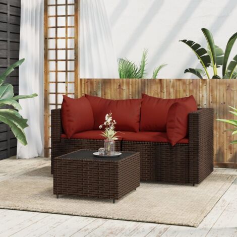 Salon de jardin 3 pcs - Ensemble Table et Chaise de Jardin - avec coussins marron résine tressée BV931188 - BonneVie (1/5)