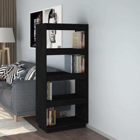 Bibliothèque/Séparateur de pièce Étagère de Rangement - pour Bureau Salon Chambre Cuisine Noir 60x35x135 cm Pin massif BV761486 - BonneVie (1/5)