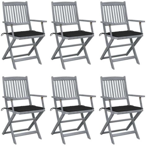 Lot de 6 Chaises de jardin pliables - Chaise d'extérieur pour terrasse/jardin avec coussins Bois d'acacia BV515206 - BonneVie (1/5)