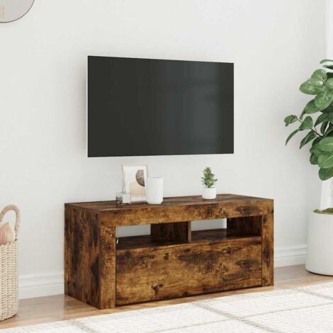 Meuble TV avec lumières LED pour Salon - Armoire TV Moderne Chêne fumé 90x35x40 cm BV141888 - BonneVie (1/5)