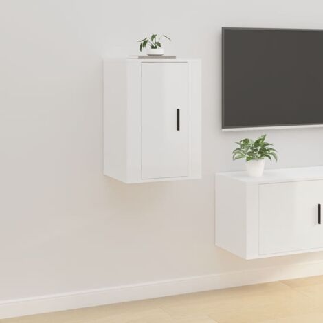 Meuble TV mural pour Salon - Armoire TV Moderne Blanc brillant 40x34,5x60 cm BV425901 - BonneVie (1/5)