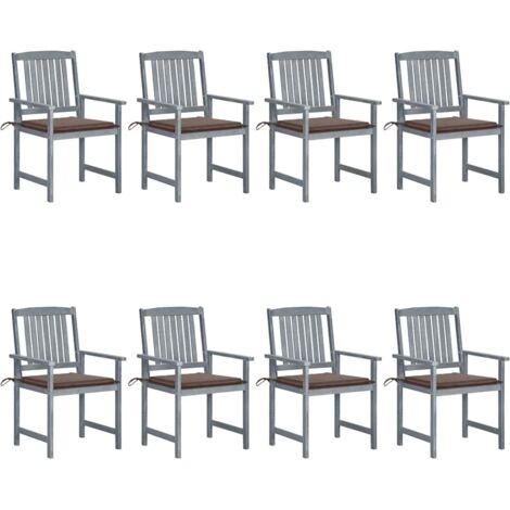 Lot de 8 Chaises de jardin avec coussins - Chaises d'extérieur pour terrasse/jardin Bois d'acacia solide Gris BV741412 - BonneVie (1/5)