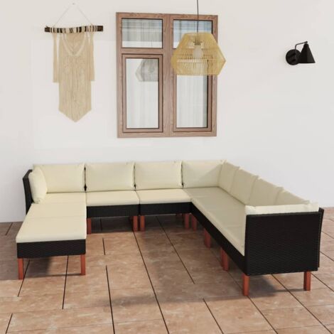Salon de jardin 9 pcs Ensemble Table et Chaise de Jardin - avec coussins Résine tressée Noir BV550263 - BonneVie (1/5)
