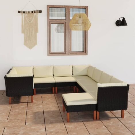 Salon de jardin 9 pcs Ensemble Table et Chaise de Jardin - avec coussins Résine tressée Noir BV313974 - BonneVie (1/5)
