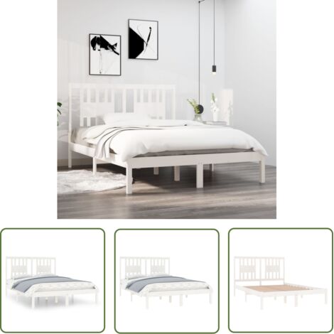 Lit adulte pour 2 personnes, Structure de lit, Assemblage Facile, Blanc Bois de pin massif 140x190 cm OIB1192E (1/5)