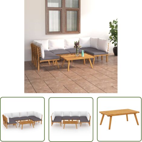 Salon de jardin 7 pcs Contemporain, Ensemble repas de jardin, avec coussins Bois d'acacia solide OIB9193E (1/5)