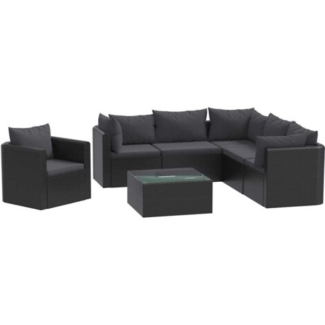 Salon de jardin 7 pcs Contemporain, Ensemble repas de jardin, avec coussins Résine tressée Noir OIB6917E (1/5)