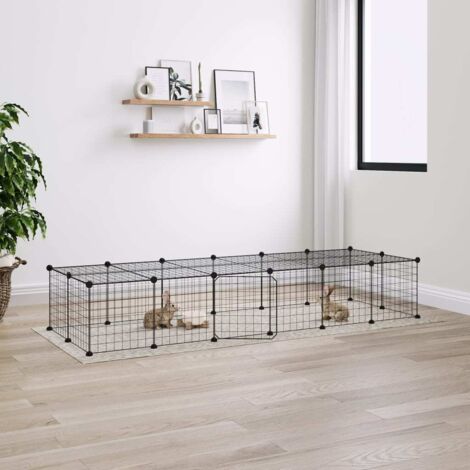 Cage animaux de compagnie à 28 panneaux et porte - Clapier Poulailler pour lapins poulets Noir 35x35 cm BV834067 - BonneVie (1/5)