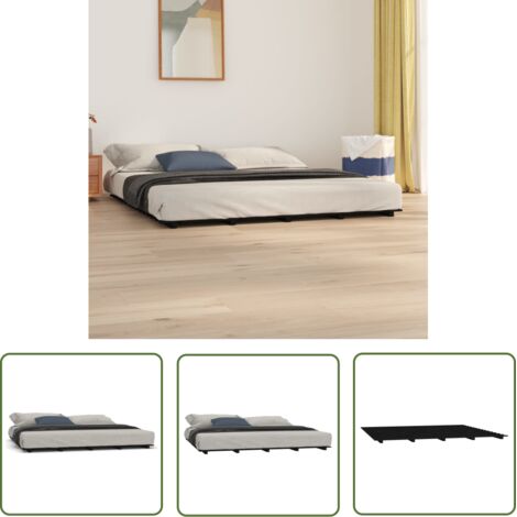 The Living Store Cadre de lit sans matelas noir 200x200 cm bois massif de pin - Cadre De Lit - Lit Double - Bois Massif - Lit En Pin - Cadre Lit Noir (1/5)