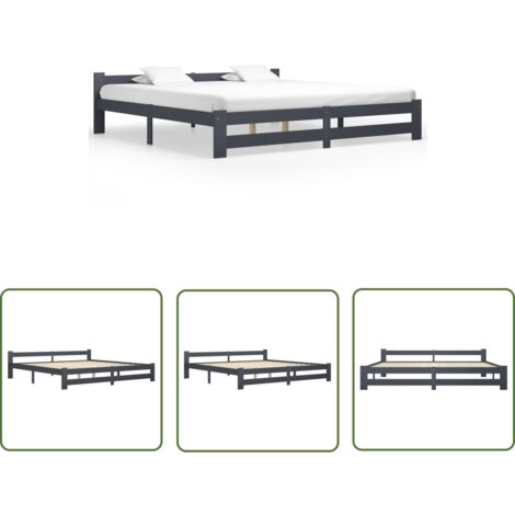 Lit adulte pour 2 personnes, Structure de lit, Assemblage Facile, Gris foncé Bois de pin massif 200x200 cm OIB3620E (1/5)