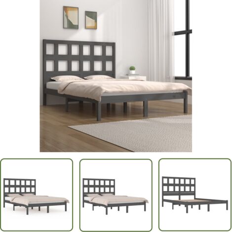 Lit adulte pour 2 personnes, Structure de lit, Assemblage Facile, Gris Bois de pin massif 200x200 cm OIB9300E (1/5)