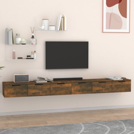 Lot de 2 Armoires murales - Armoire de rangement Style Contemporain Chêne fumé 102x30x20 cm Bois d'ingénierie BV522220 - BonneVie (1/5)