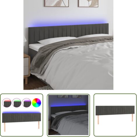 Tête de lit à LED Résistante et économique, Panneau de lit, Gris foncé 200x5x78/88 cm Velours OIB4849E (1/5)