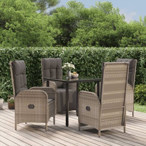 Ensemble Table et Chaise de Jardin et coussins 5 pcs - Meuble de jardin noir et gris BV391754 - BonneVie (1/5)