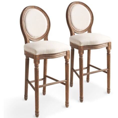 Lot de 2 Chaises de bar Tabourets de bar - Tabouret Haut Blanc Lin BV536846 - BonneVie (1/5)