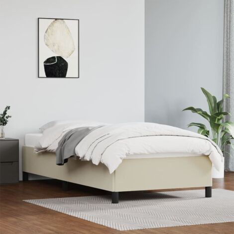 Lit simple pour adulte Moderne - Cadre de lit - Crème 90x190 cm Similicuir BV559394 - BonneVie (1/5)