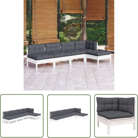 Salon de jardin 5 pcs Contemporain, Ensemble repas de jardin, avec coussins Blanc Bois de pin OIB4838E (1/5)