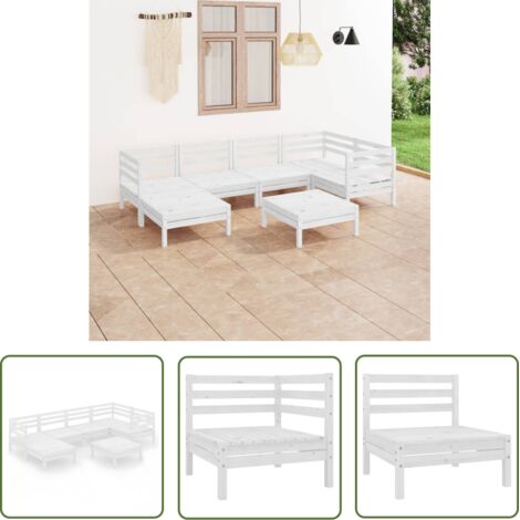 Salon de jardin 7 pcs Contemporain, Ensemble repas de jardin, Bois de pin massif Blanc OIB8692E (1/5)