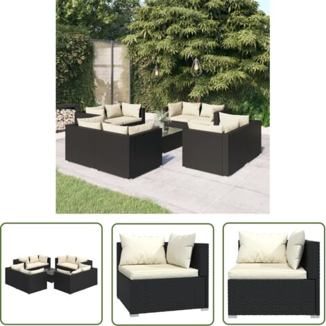 Salon de jardin 9 pcs Contemporain, Ensemble repas de jardin, avec coussins Résine tressée Noir OIB7554E (1/5)