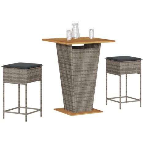 Ensemble de bar de jardin 3 pcs-Bar d'extérieur et coussins gris résine tressée 831756 (1/5)