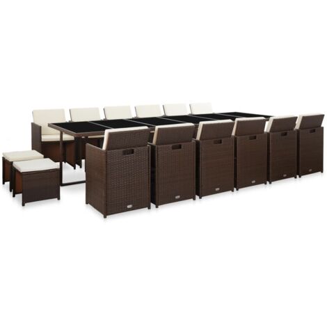 Ensemble à manger d'extérieur avec coussins 17 pcs-Salon de jardin rotin Marron (1/5)