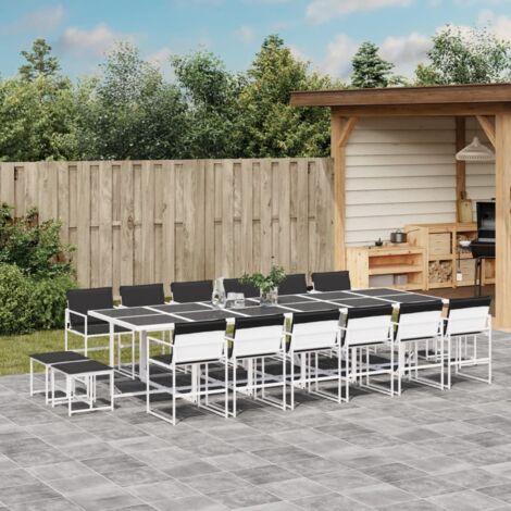 Ensemble à manger de jardin avec coussins 17 pcs-Salon de jardin blanc textilène 297808 (1/5)