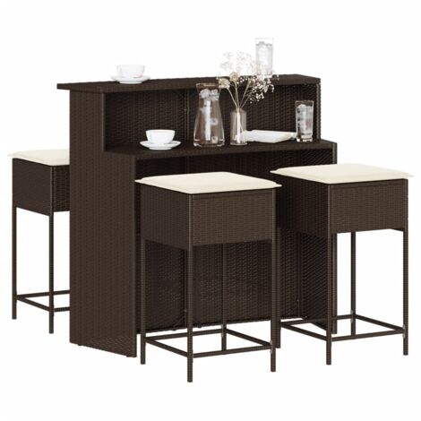 Ensemble de bar de jardin avec coussins 5 pcs-Bar d'extérieur marron poly rotin 396197 (1/5)