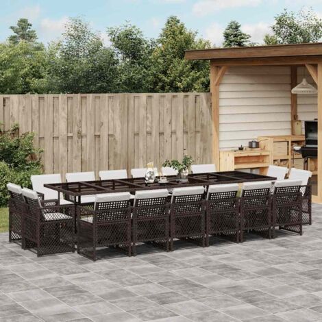 Ensemble à manger de jardin et coussins 17 pcs-Salon de jardin marron rotin 869237 (1/5)