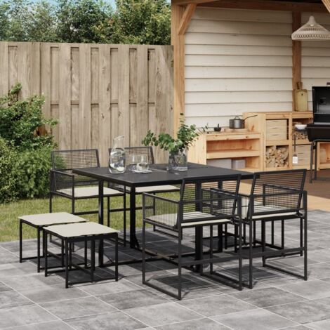 Ensemble à manger de jardin 9 pcs-Salon de jardin coussins noir résine tressée 990898 (1/5)