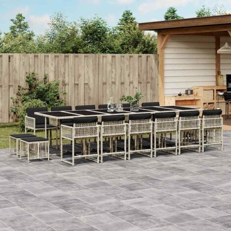 Ensemble à manger de jardin et coussins 17 pcs-Salon de jardin gris clair rotin 700135 (1/5)