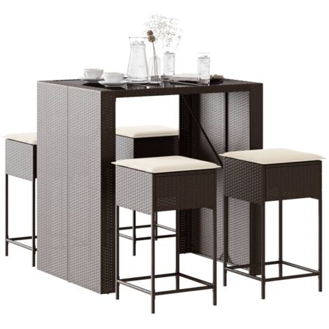 Ensemble de bar de jardin avec coussins 5 pcs-Bar d'extérieur marron poly rotin 270971 (1/5)