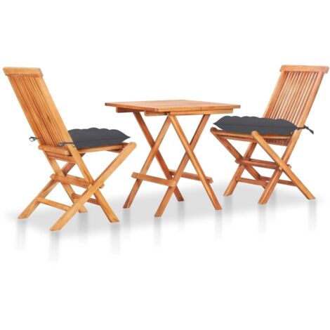 Ensemble de bistro 3 pcs-Salon de jardin bistro avec coussins anthracite Bois de teck 308718 (1/5)
