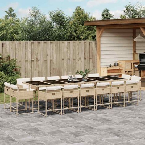 Ensemble à manger de jardin et coussins 17 pcs-Salon de jardin beige 377509 (1/5)