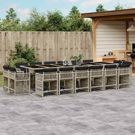 Ensemble à manger de jardin et coussins 17 pcs-Salon de jardin gris clair rotin 402974 (1/5)