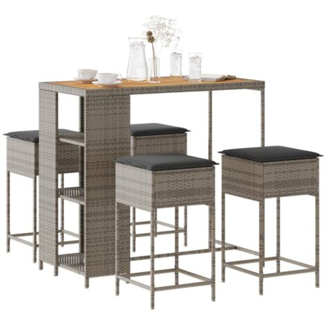 Ensemble de bar de jardin 5 pcs-Bar d'extérieur avec coussins gris poly rotin 495914 (1/5)
