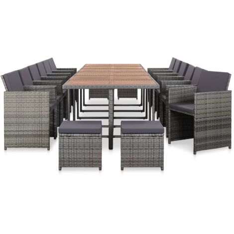 Ensemble de salle à manger d'extérieur et coussins 17 pcs-Salon de jardin Gris 556485 (1/5)
