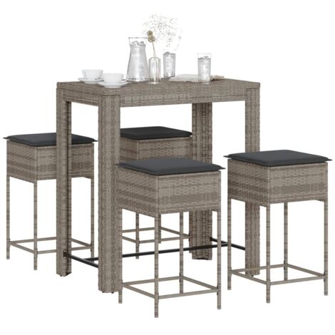 Ensemble de bar de jardin 5 pcs-Bar d'extérieur avec coussins gris poly rotin 815901 (1/5)
