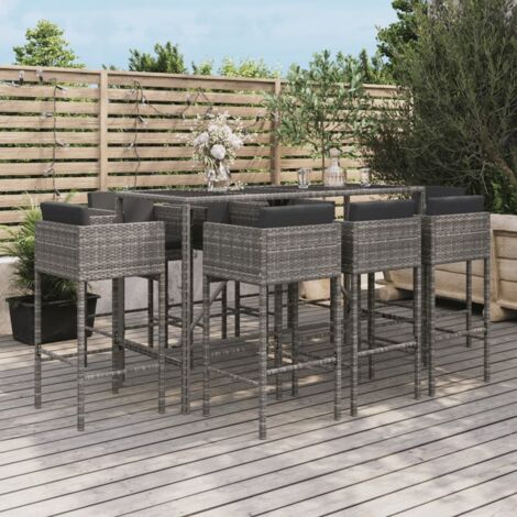 Ensemble de bar de jardin 9 pcs-Bar d'extérieur avec coussins gris poly rotin 757336 (1/5)