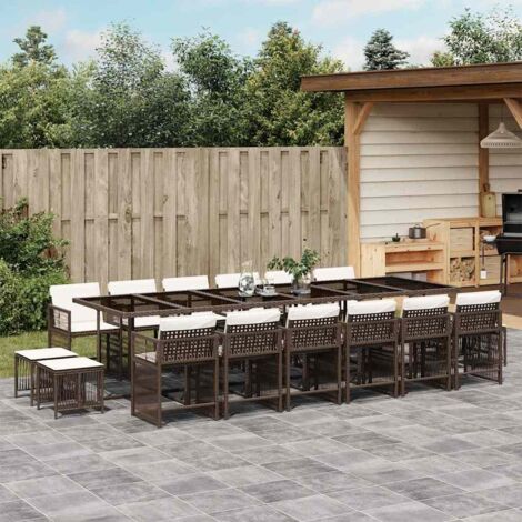 Ensemble à manger de jardin et coussins 17 pcs-Salon de jardin marron rotin 631514 (1/5)