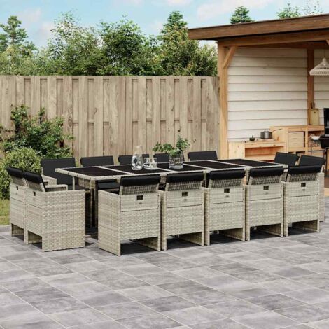 Ensemble à manger de jardin et coussins 17 pcs-Salon de jardin gris clair rotin 241413 (1/5)