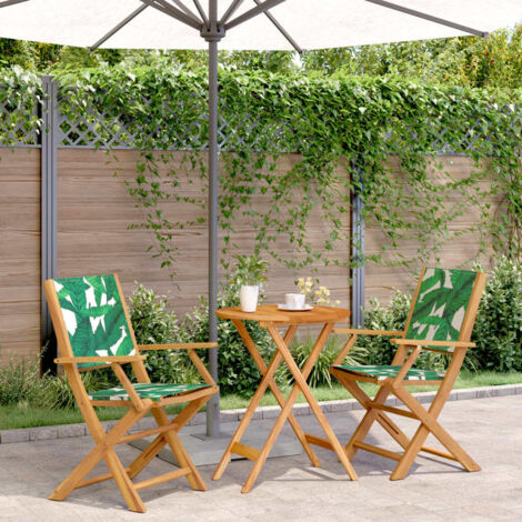 Ensemble de bistro 3 pcs-Salon de jardin bistro motif de feuilles tissu et bois massif 600030 (1/5)