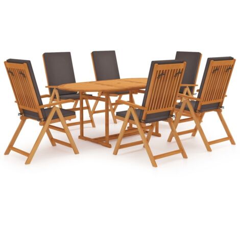 Ensemble à Manger de jardin 7 pcs-Salon de jardin coussins Bois teck massif Gris 284285 (1/5)