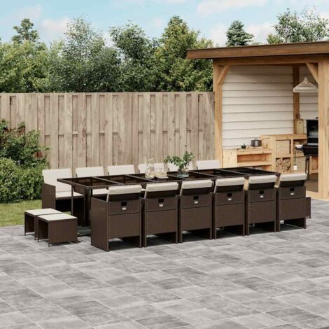 Ensemble à manger de jardin et coussins 17 pcs-Salon de jardin marron rotin 599912 (1/5)