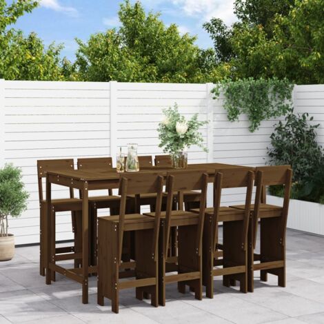 Ensemble de bar de jardin 9 pcs-Bar d'extérieur marron miel bois de pin massif 675390 (1/5)