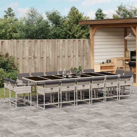 Ensemble à manger de jardin et coussins 17 pcs-Salon de jardin gris clair rotin 162955 (1/5)