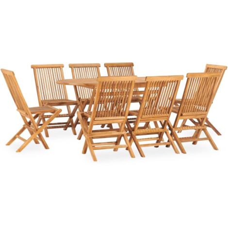 Ensemble à manger d'extérieur pliable 9 pcs-Salon de jardin Bois solide de teck 587457 (1/5)