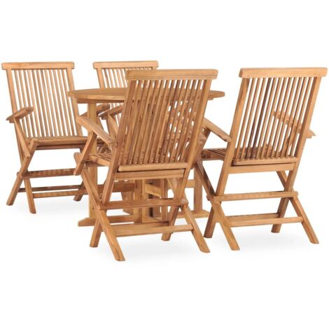 Ensemble à manger d'extérieur pliable 5 pcs-Salon de jardin Bois solide de teck 485196 (1/5)